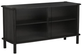 Čierna vitrína z dubového dreva s posuvnými dverami 135x73,5x48 cm Italic – UMAGE