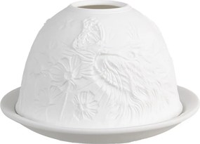 Biely porcelánový svietnik na čajovku mačička s motýlikom Paollo - Ø 12*8 cm