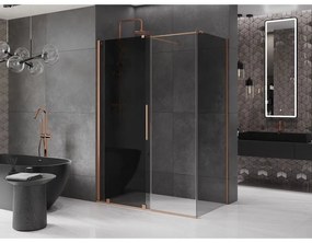 Mexen Velar, sprchový kút s posuvnými dverami 140 x 85 cm, 8mm šedé sklo, medená matná, 871-140-085-41-65