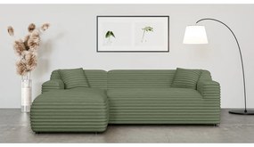 Zelená menčestrová rohová pohovka (ľavý roh/s leňoškou) Martin – Ropez