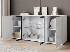 Biela komoda s vitrínou LED Caro