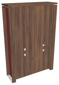 Vysoká skriňa Verno+ S 140 x 46 x 210 cm, delená, orech / červená