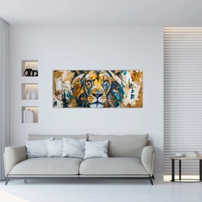 Obraz - Abstraktná olejomaľba s levom (120x50 cm)