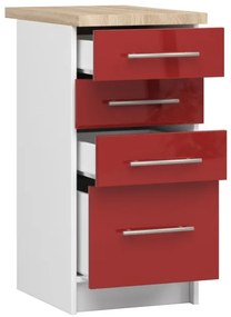 Spodná kuchynská skrinka s doskou OLIWIA S40 SZ4 biela / červená, lesk