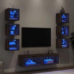 8-dielne TV nástenné skrinky s LED dymový dub kompozitné drevo 3216637