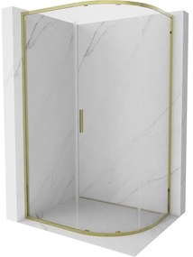 Mexen Exo, posuvný polkruhový sprchový kút 90 x 80 cm, číre sklo, zlatá, 8131-090-080-50-00