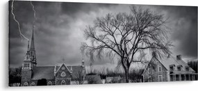 Obraz čiernobielej dediny (120x50 cm)