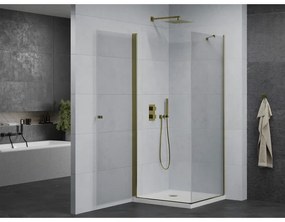Mexen Pretoria sprchovací kút 80 x 80 cm, priehľadný, zlatý + plochá sprchová vanička-852-080-080-50-00-4010
