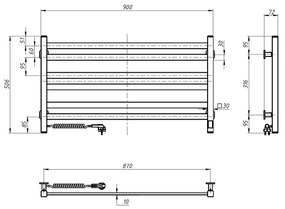 Kúpeľňový rebríkový radiátor s termostatom AVANGARD 316W/230V 50,6 cm IP44 čierny ľavý