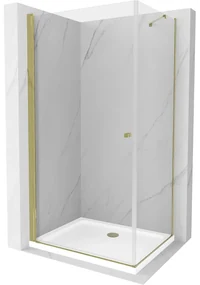 Mexen Pretoria sprchovací kút 80 x 100 cm, číre sklo, zlatý profil, 6mm sklo + sprchová vanička Slim, 852-080-100-50-00-4010