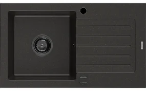Mexen Pablo granitový jednokomorový drez s odkvapkávačom 752 x 436 mm, Čierna/Zlatá metalíza, Sifón Čierna - 6510751010-75-B