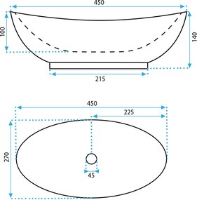 Rea Kate, umývadlo na dosku 450x270x140 mm, biela lesklá, REA-U6802