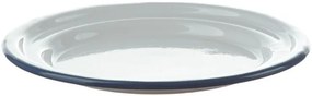 Biely smaltovaný dezertný tanierik s modrou linkou White blue - Ø 18cm