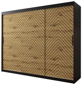 Šatníková skriňa s posuvnými dverami Ratintu 1 250 cm, zásuvka: áno, Farby: čierna / dub artisan + čierna