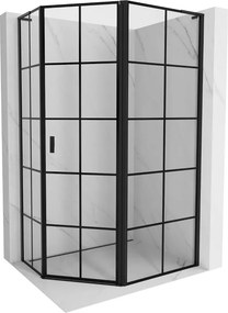 Mexen Mist L, päťuholníkový sprchový kút s krídlovými dverami, 100 x 90 cm, 8mm číre sklo, čierny profil, 8A8L-100-090-70-77-P