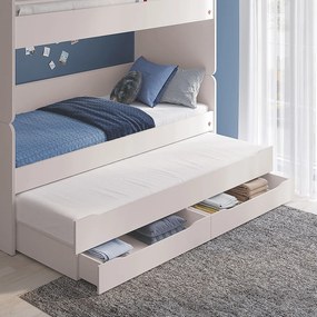 Poschodová posteľ s prístelkou, úložným priestorom a rebríkom Pure Modular - biela