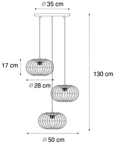 Orientálne závesné svietidlo bambus 3-svetlo okrúhle - Amira