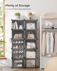 Topánková skriňa, 10 priehradková modulárna úložná jednotka, 32 x 165 x 125 cm, čierna