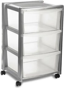 STEFANPLAST Úložný regál Libera, 3 zásuvky, strieborný