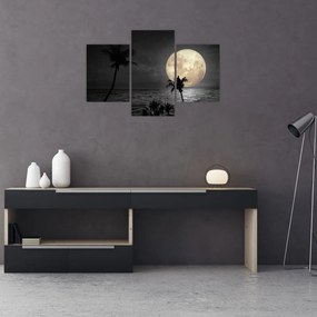 Obraz - Pláž za splnu v šedých tónoch (90x60 cm)