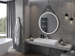 Mexen Reni, LED kúpeľňové zrkadlo s podsvietením 100x100 cm, 6000K, čierny rám, ochrana proti zahmlievaniu, 9812-100-100-611-70