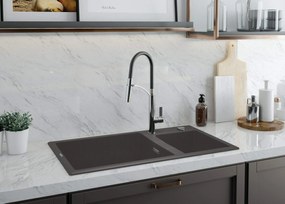 Deante Eridan, granitový drez na dosku 880x500x200 mm, 3,5" + priestorovo úsporný sifón, 2-komorový, antracitová metalíza, DEA-ZQE_T20B