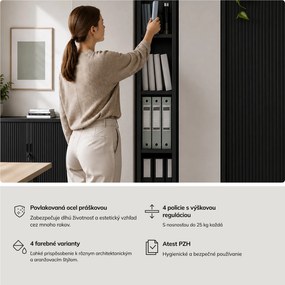 Úzky kovový archivačný regál na dokumenty čierny, 250x1850x600 mm: TIM