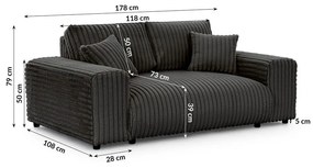 Tmavosivá menčestrová pohovka 178 cm Justin – Ropez