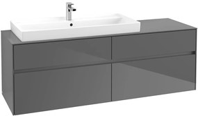 VILLEROY &amp; BOCH Collaro závesná skrinka pod umývadlo na dosku (umývadlo vľavo), 4 zásuvky, 1600 x 500 x 548 mm, Glossy Grey, C02900FP