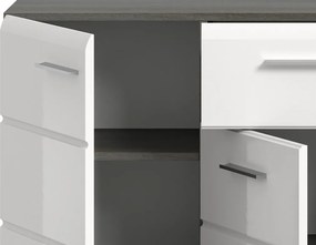 Komoda so zásuvkou Salsa, 120 cm, sivý dub/biely lesk