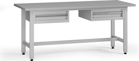 Výškovo nastaviteľný dielenský stôl G5, 1800 x 750 x 800-1000 mm, 2x kontajner, 2 zásuvky, sivá