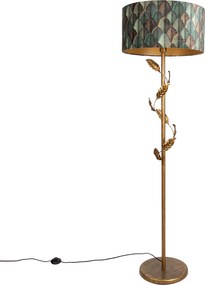 Zlatá stojaca lampa s tienidlom s dizajnom listov a zlatým interiérom 50 cm - Linden