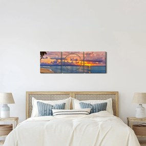 Obraz - Západ slnka na pláži (s hodinami) (90x30 cm)