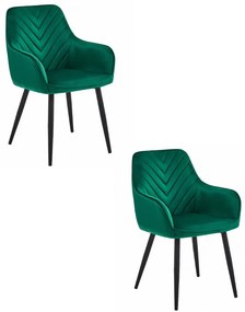 Set dvoch jedálenských stoličiek NANA zamatové, tmavozelené (čierne nohy) 2 ks