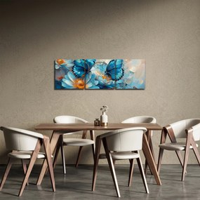 Obraz - Modrí motýle (s hodinami) (90x30 cm)
