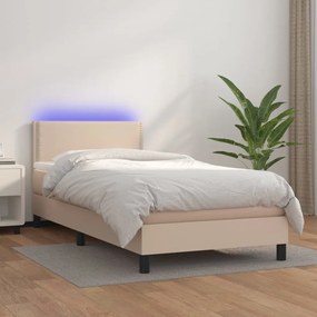 Boxspring posteľ matrac a LED kapučínová 90x200 cm umelá koža 3134146