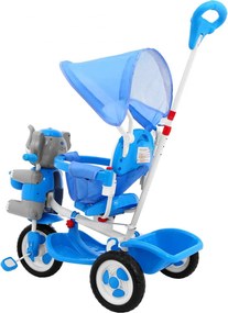 Ramiz Detský trojkolesový bicykel Elephant Modrá + zvuky + strieška + zábrana + opierka na nohy + rukoväť + úložný priestor