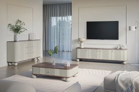 TV stolík Vespera 4D 187 cm - kašmírová / orech / zlatá / kašmírové nohy