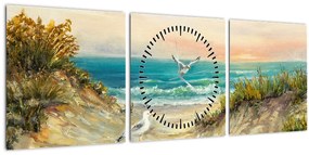 Obraz - Piesočná pláž (s hodinami) (90x30 cm)