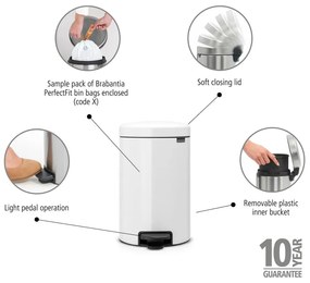 Biely nášľapný oceľový odpadkový kôš 12 l NewIcon – Brabantia