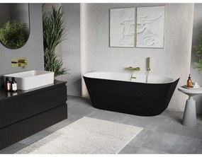 Mexen Oris, voľne stojaca ryhovaná vaňa 150 x 75 cm, biela-čierna, zlatý lesklý prepad, 52871507575-50