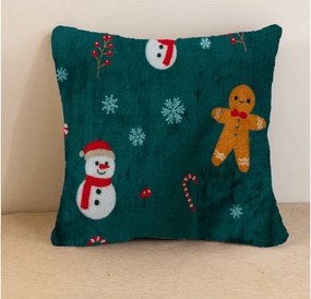 Mikroplyšový poťah na vankúšik SNOWMAN AND GINGERBREAD 45x45 cm, zelený