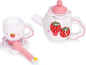 Drevený čajový set 14 ks – Jahôdky ECOTOYS