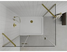Mexen Roma, sprchovací kút 80 (dvere) x 70 (stena) cm, 6mm číre sklo, zlatý profil + slim sprchová vanička 5cm, 854-080-070-50-00-4010