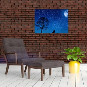 Sklenený obraz vlka vyjúci na mesiac (70x50 cm)