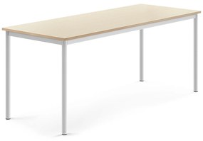 Stôl SONITUS, 1800x700x720 mm, HPL - breza, biela