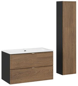Kúpeľňová zostava s doskou, skrinkami a zápustným umývadlom Talia Casella 80 cm čierny mat/dub casella