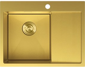 Mexen Exar, 1-komorový nerezový drez s odkvapkávačom, ľavý, 620 x 480 mm, brúsená zlatá, vzor voština, 6431621005L-55HC