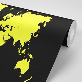 Samolepiaca tapeta žltá mapa na čiernom pozadí - 150x100