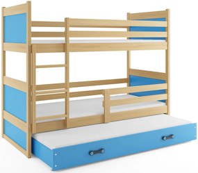 Poschodová posteľ s prístelkou RICO 3 - 190x80cm - Borovica - Modrý